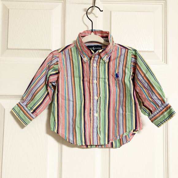 Ralph Lauren 100% Cotton Striped Button Front Shirt Size 9M - Picture 1 of 5